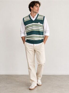 Monte Carlo Lambswool Blend Sweater Vest Size 40 Green Stripe